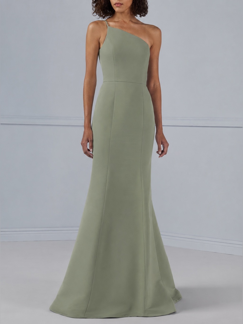 Amsale Cecilia One Shoulder Formal Full Length Dress Sage Green Gown Size  4